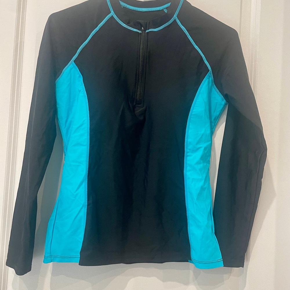 Women's Black and Blue Long Sleeve bathing Top